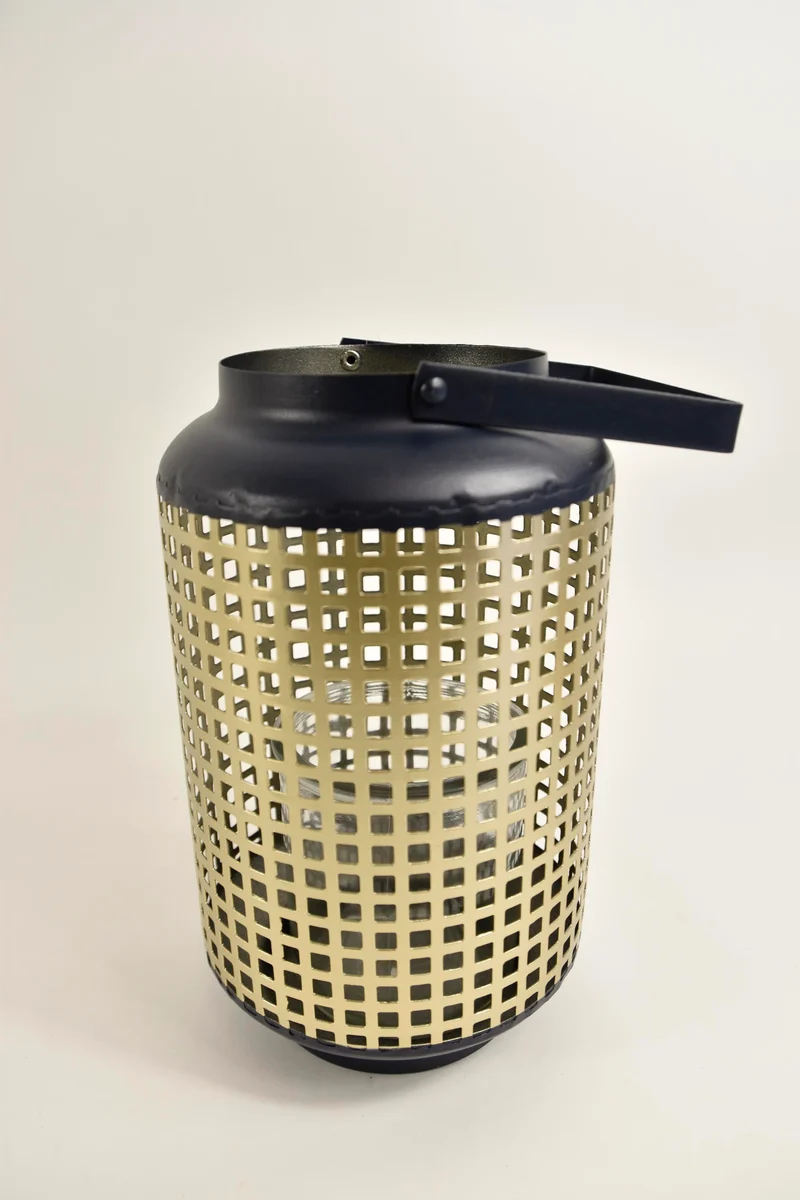 Lantaarn ''Erik'' rond metaal D15,5 H27/36cm zwart/goud