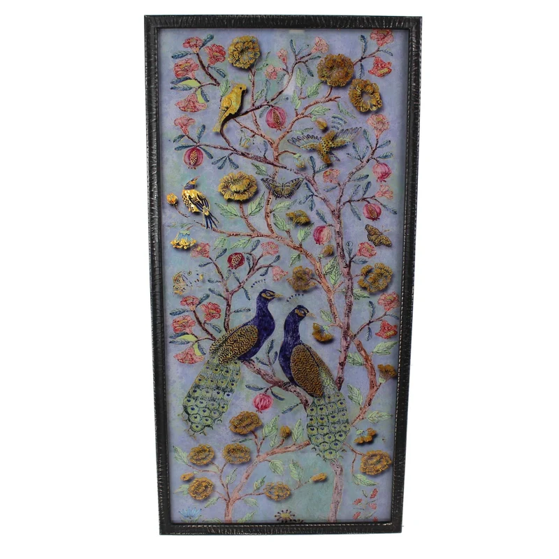 Wall Plaque Peacock Metal Blue 45x2.5x91cm