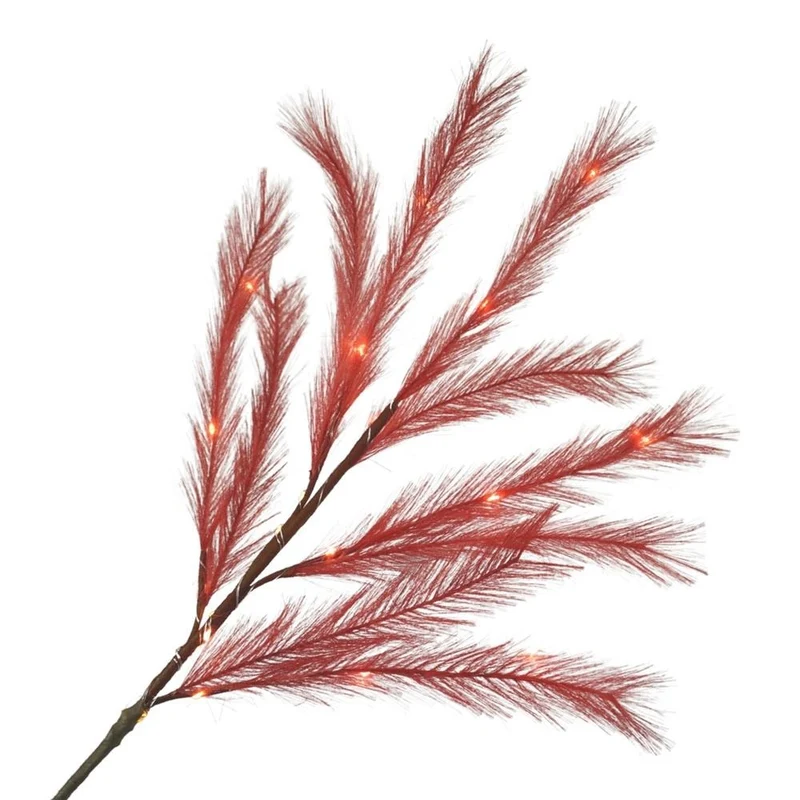 Pluim gras tak met Led lampjes 72cm Rood (incl. batt.)