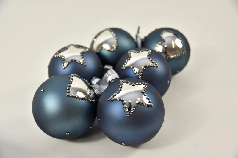 doos á 3 glasbal 8cm jeans blauw 2 assortie