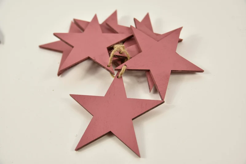 Bundel a 8 houten sterren 9,5cm berry
