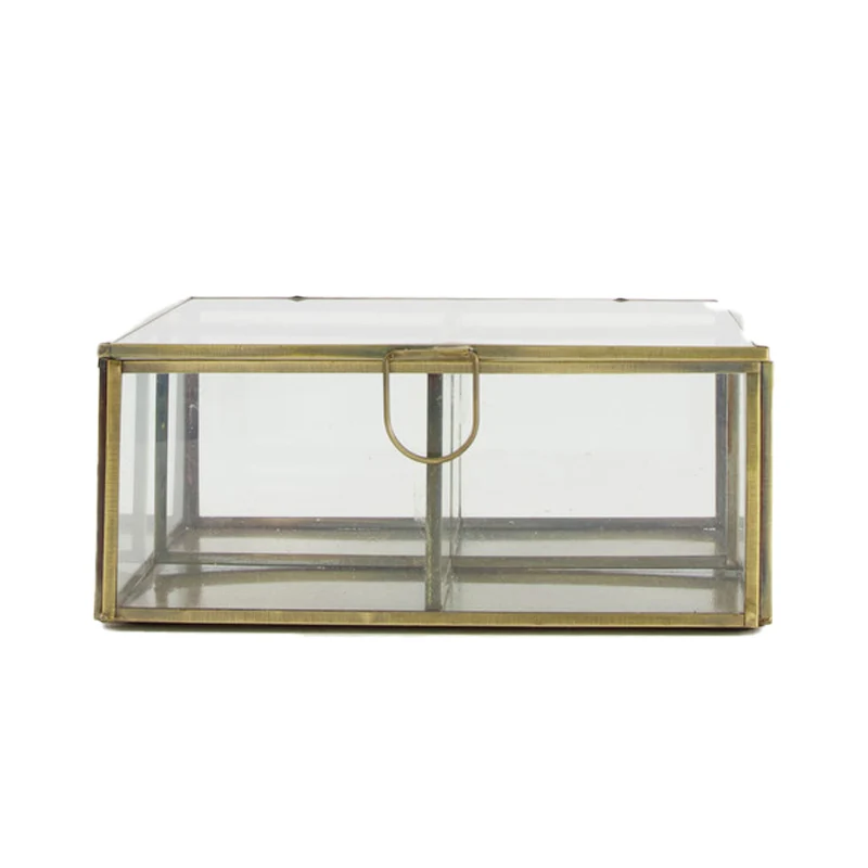 Box metal with glass 17x17x7cm Gold