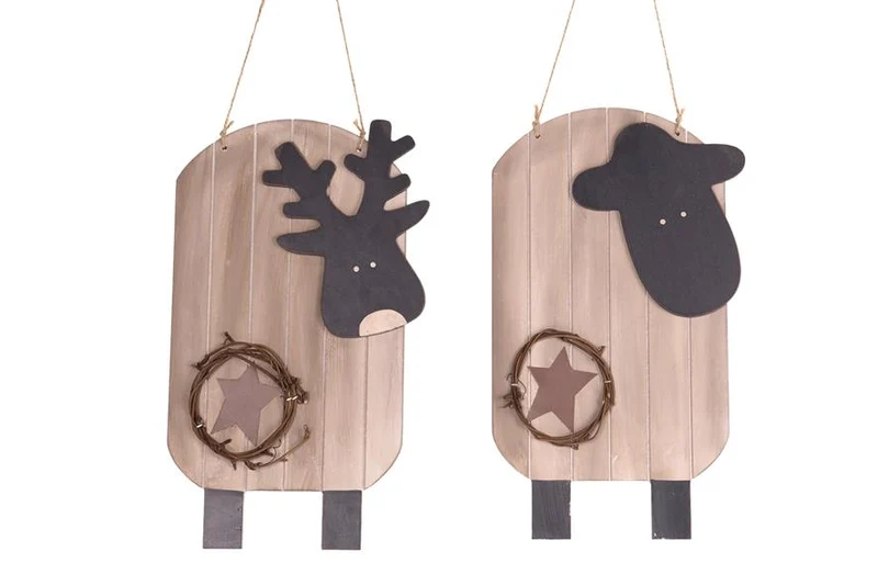 Sheep / deer MDF 12.5x0.8x22cm 2 assorted Natural/Black