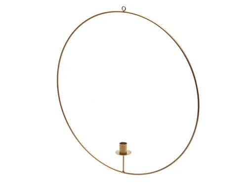 Metal ring hanging 50cm gold + candle holder