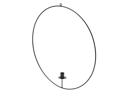 Metal ring hanging 50cm black + candle holder