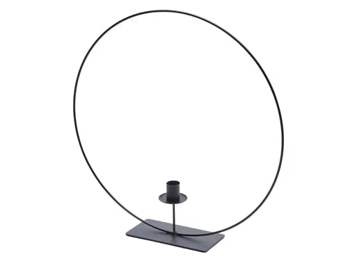 Metal ring on base 50cm black + candle holder