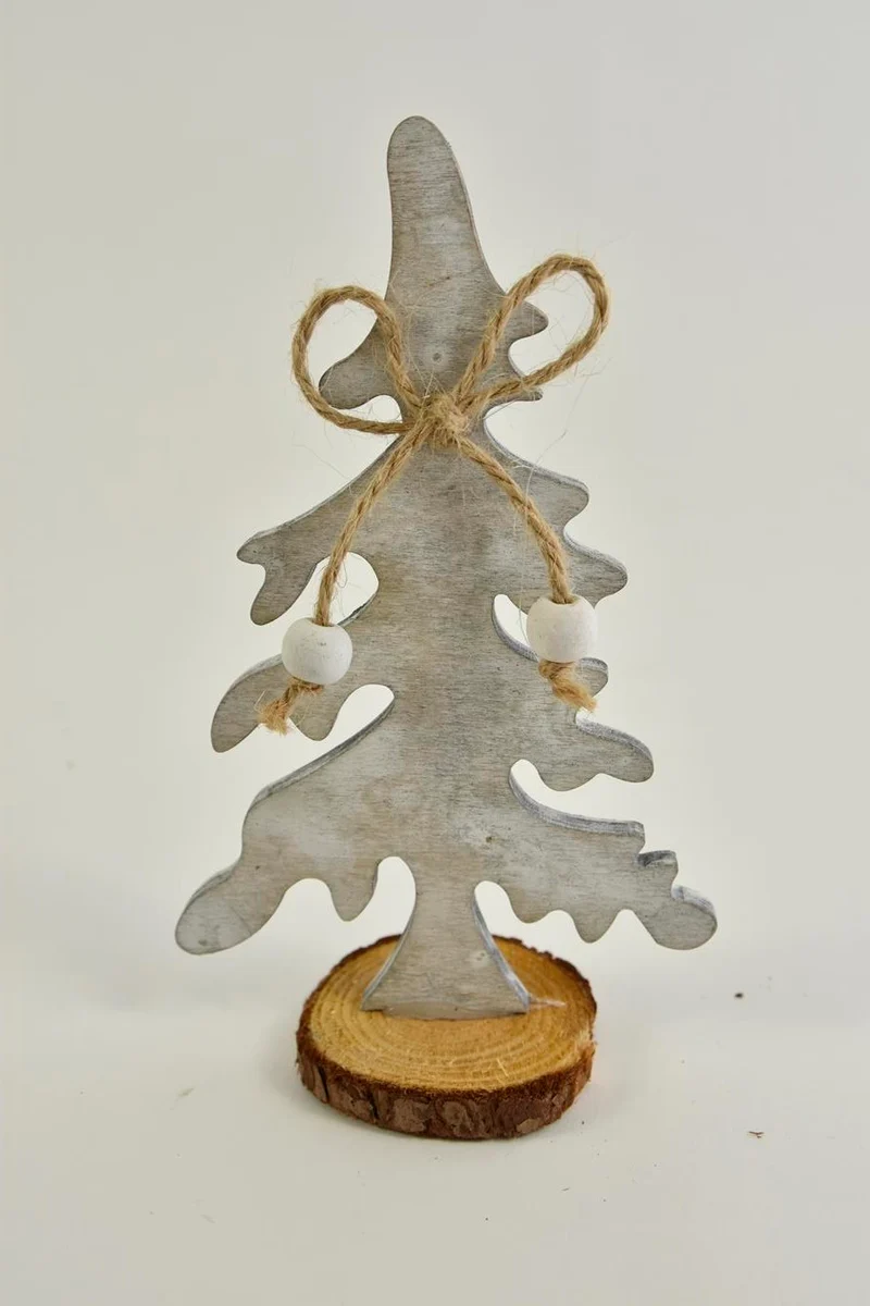 Houten kerstboom hanger grijs op voet naturel 15x9x5cm