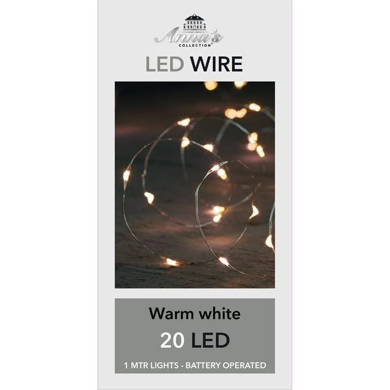 LED INDOOR ZILVERDRAAD 20L/1M LED WARM WIT - WERKT OP 2XAA