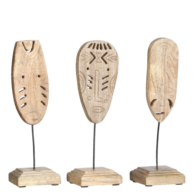 Mistique beeld masker bruin 3 assorti - h26cm