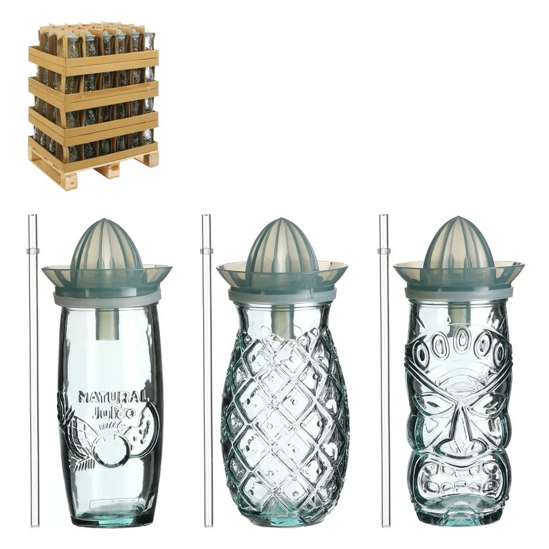Mok glas 3 assorti with squeezer - h23,5xd8cm