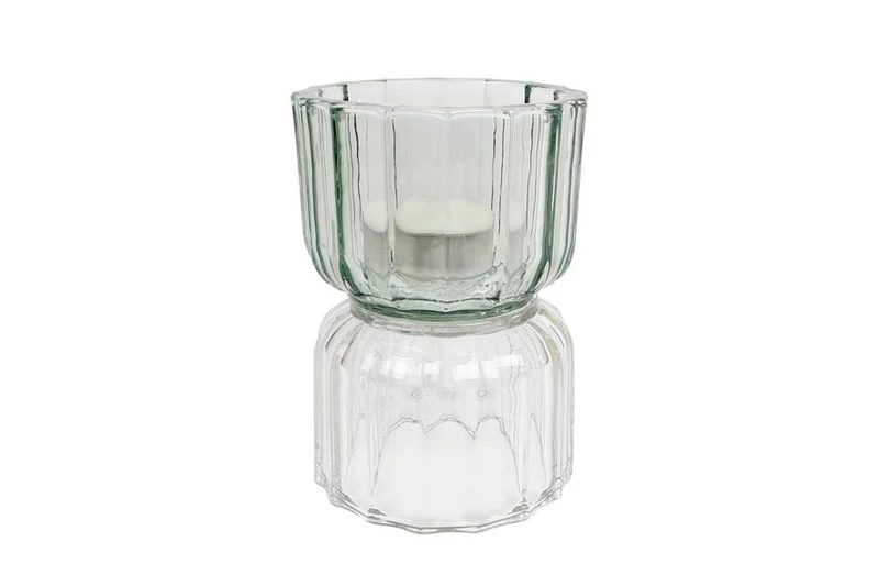 Theelichth "Diabolo" groen glas 10,6x10,6x15,2cm