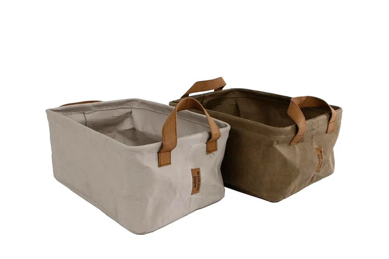 Opbergbox S grijs/d.groen 2 assortie Washable paper 25x17x11cm
