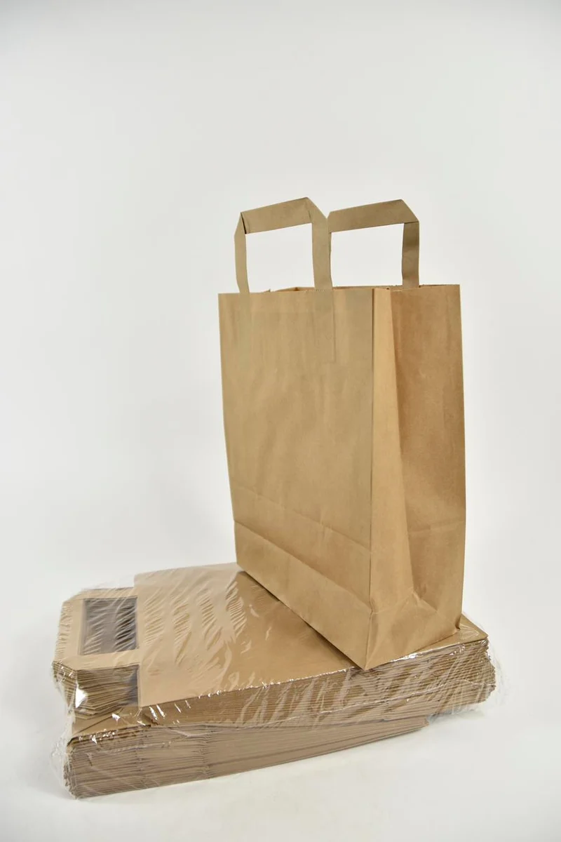 Draagtas bruin kraft 22+10x28cm pak a 50
