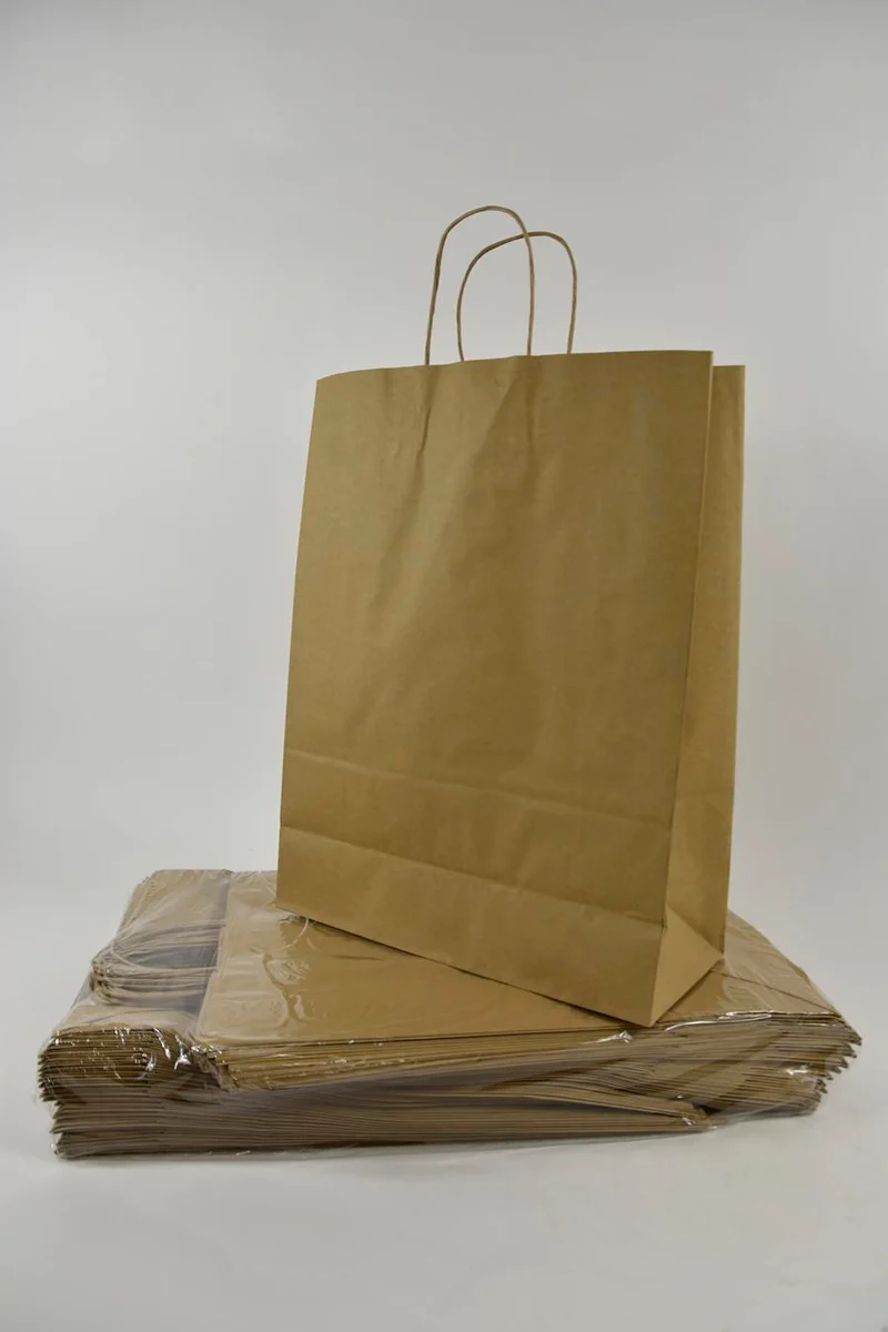 Draagtas bruin kraft 35+14x44 cm a 50 stuks gedraaid handvat