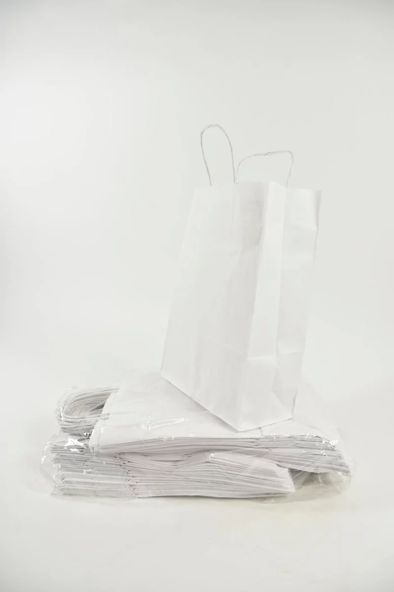 Draagtas Wit kraft 22+10x31cm a 50 stuks gedraaid handv.