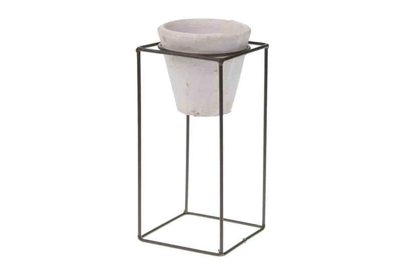 Pot in rack terra cotta / metal 9.5x9.5x19.5cm White
