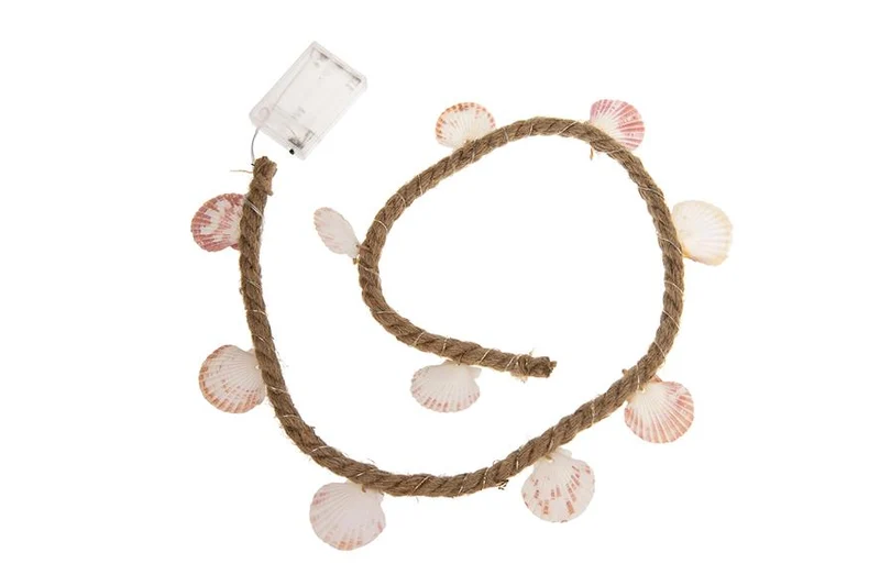 Jute rope with 20 led lights and 10 shells 100x1.5cm bo Warm
