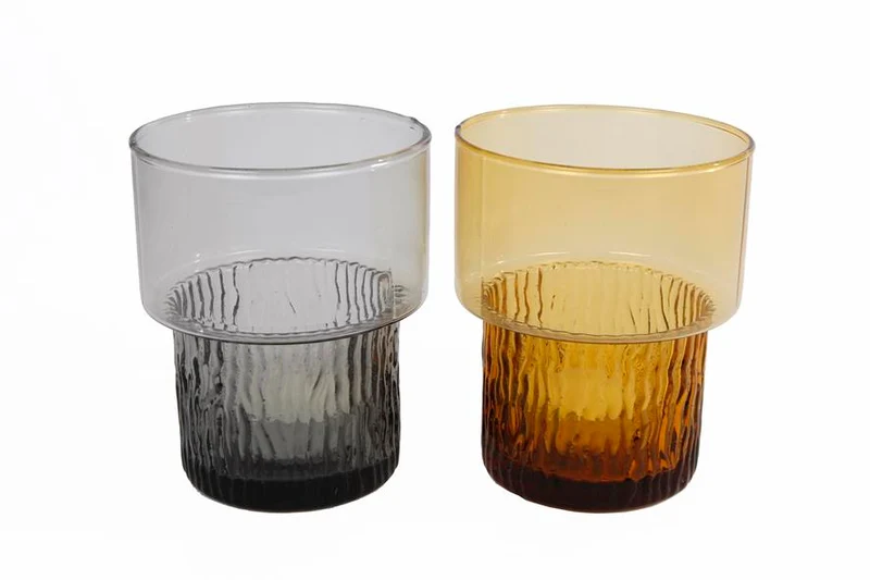 Theelichthouder rond "Ripple" 2 ass glas 8,5x8,5x10,5cm