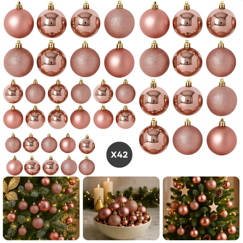 Cheqo® Kerstballen Set - Roze Kerstballen - Glazen Kerstballen - Ø7 cm Kerstballen - Kerstboom Decoratie - Chique Uitstraling - Feestelijke Kerst - Matte Kerstballen - Glimmende Kerstballen - Glitter Kerstballen - Kerstbal Set Roze