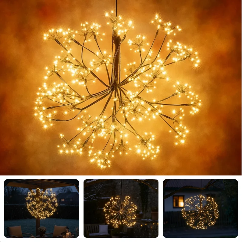 Cheqo® Kerstverlichting Bal - Warm Wit Licht - IP44 Spatwaterdicht - Micro LED-Lampjes - 30 CM Diameter - Tuinverlichting - Sfeerverlichting - Buitenverlichting - Met Timer - Lichtgevende Bal - Hangende Verlichting