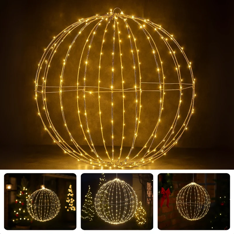 Cheqo® Kerstverlichting Voor Buiten - Verlichte Bal - 400 LED Lampjes - Klassiek Wit Licht - Timer Functie - Spatwaterdicht - Metalen Frame - Lichtgrijze Kleur - Diameter 60 CM - Decoratieve Bal - Hangende Verlichting - IP44 Bescherming