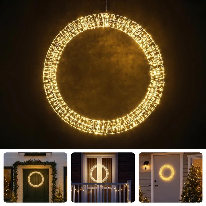 Cheqo® Kerstkrans Kerstverlichting - Warm Witte LED Krans - Kerstfiguur - IP44-Stekker - Timerfunctie Verlichting - Raamdecoratie Kerst - Tuinverlichting Cirkel - 1200 LED-Lampjes - Deurkrans - Kerstdecoratie Buiten
