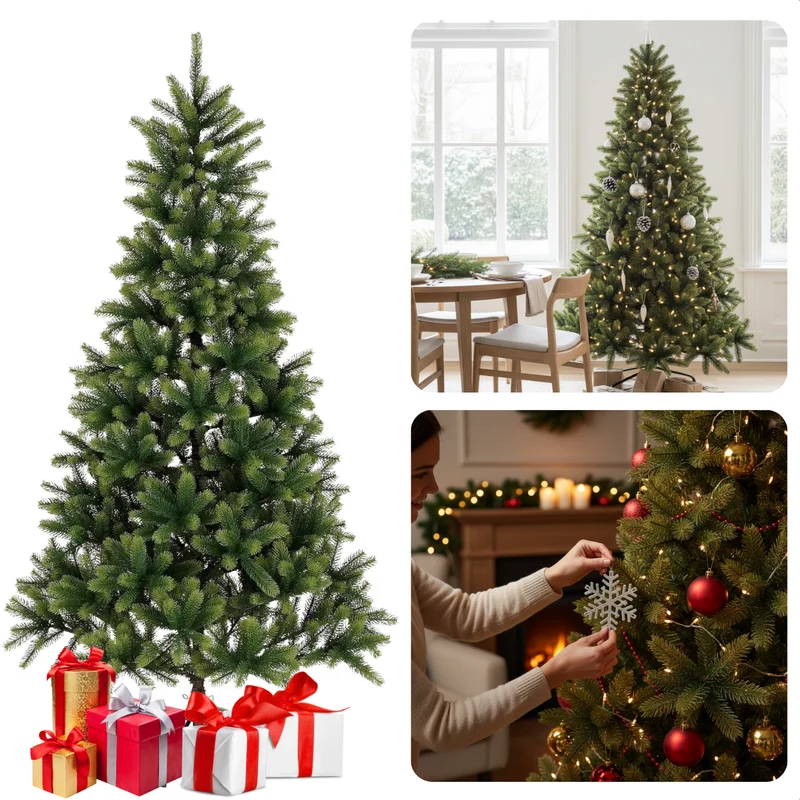 Cheqo® Kunstkerstboom - Nagoya Kerstboom - Levensechte Takjes - PE Materiaal - Natuurlijke Look - Scharnierconstructie - Takken Modelleren - Klassieke Uitstraling - Volle Kerstboom - 922 Takken - Groene Kerstboom