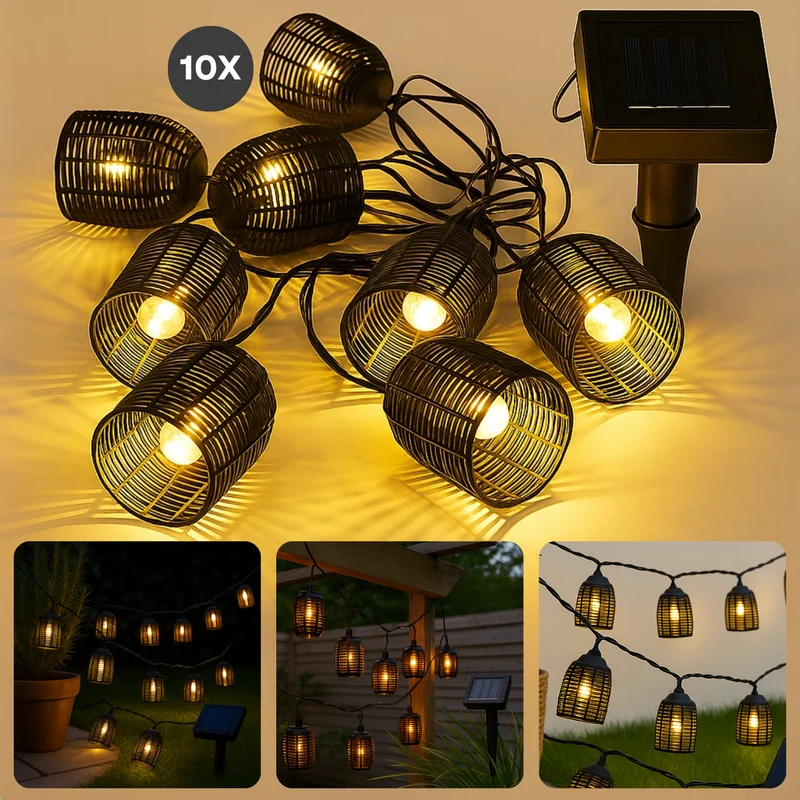 Cheqo® Solar LED Lichtslang - Lichtsnoer - Tuinverlichting op Zonneenergie - Buitenverlichting Lichtslinger - Tuinverlichting Solar - Sfeerverlichting Buiten - Waterbestendig - Zwart Kunststof