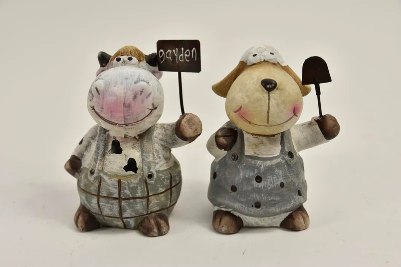 Schaap of koe staand M - 11cm - 2 assortie - per stuk