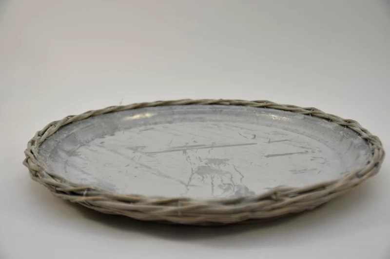 Zinkplateau in riet greywash 45cm