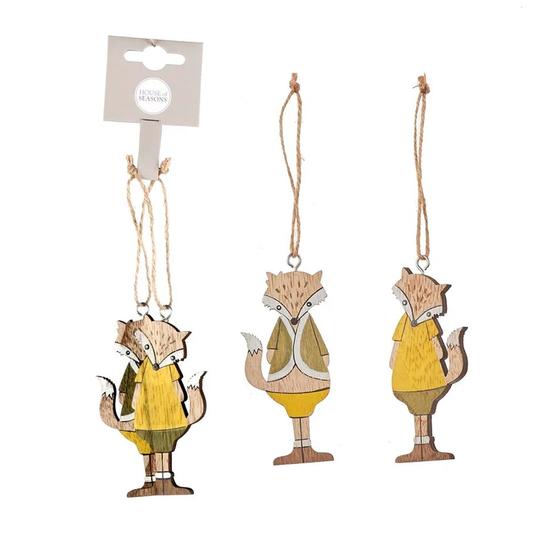 Ornament vos groen geel - zakje á 2 stuks - 3,5x8,5x0,5cm