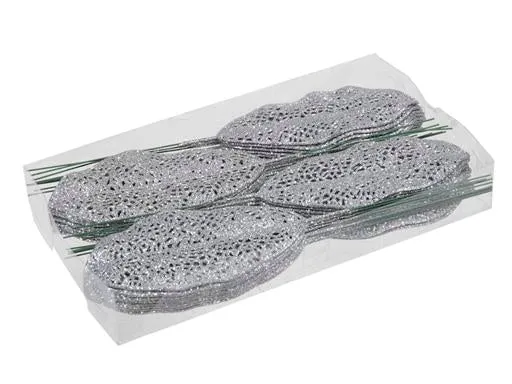 Decoratie bladeren op steker 36 stuks 6x14cm zilver