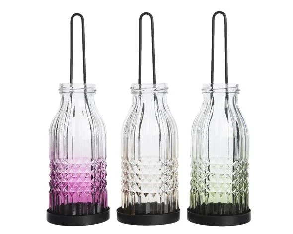 gl tlighth bottle 3col assorted 7x7x24cm