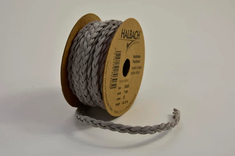 Kunstleer gevlochten 7 mm grijs