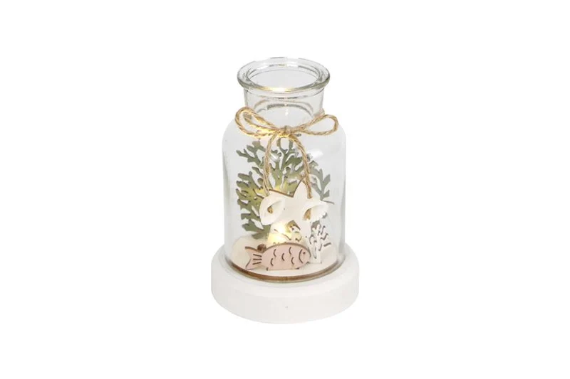 Glass bottle with wooden scene and light 8x8x13cm Multi