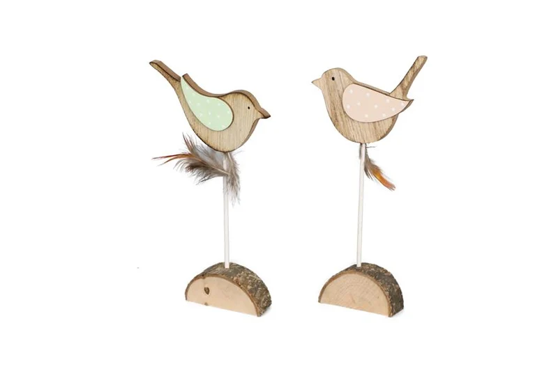 Wooden bird with woodstem foot 10x2.5x18.5cm 1pc 2 assorted