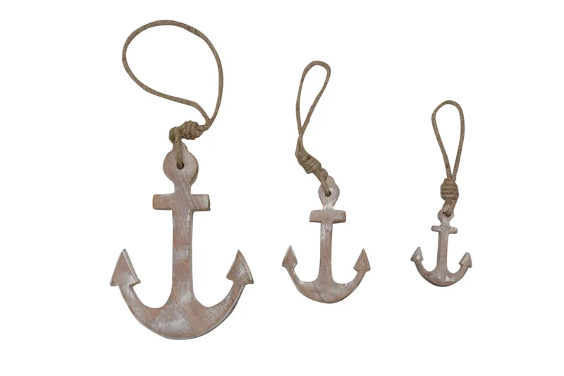 Mango wood anchor 8-16x6-11x3cm 3pc Burned/White