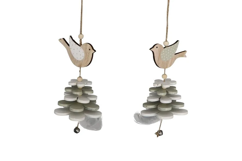 Wooden bird hanger 30cm 1pc 2 assorted Multi