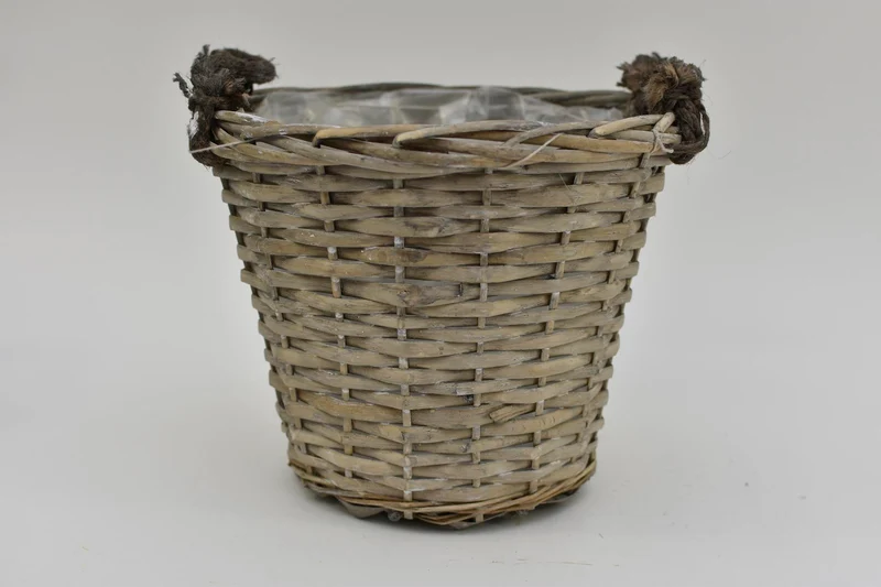 Oorpot riet met jute oren 25x21cm Grijs