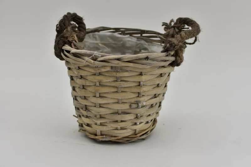 Oorpot riet met jute oren 18x15cm Grijs