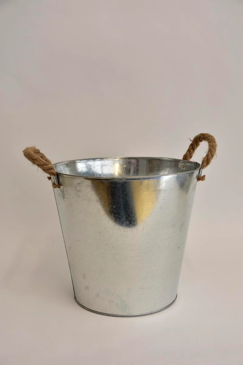 Zink emmer met jute oren D28 H25,5cm