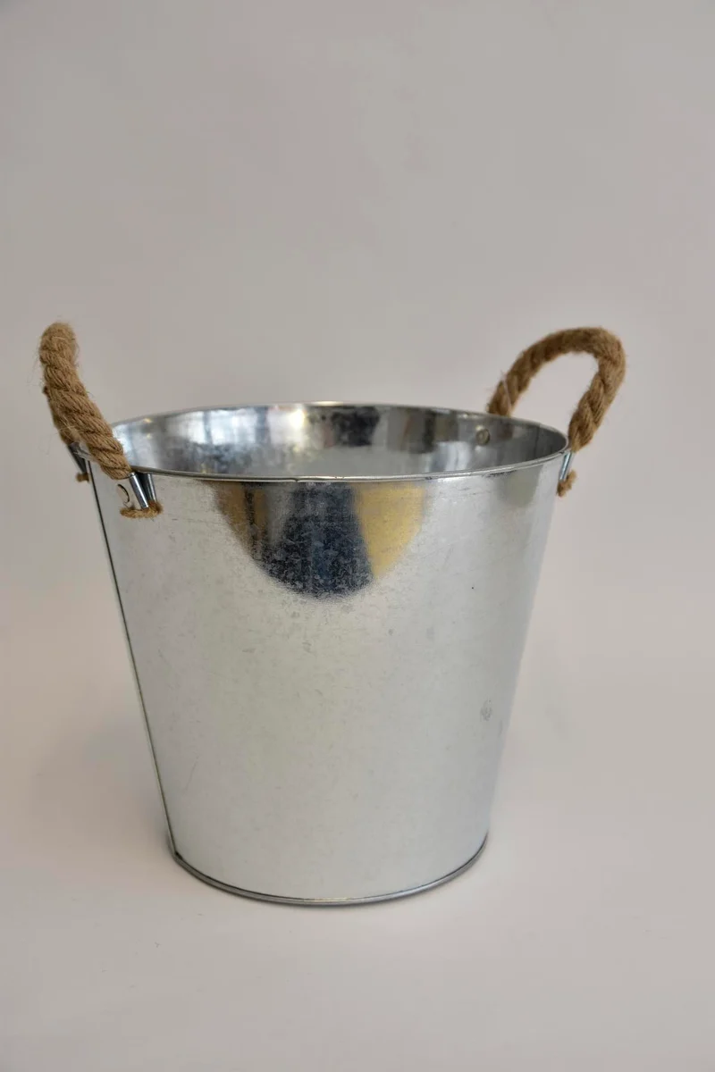 Zink emmer met jute oren D25 H22,5cm