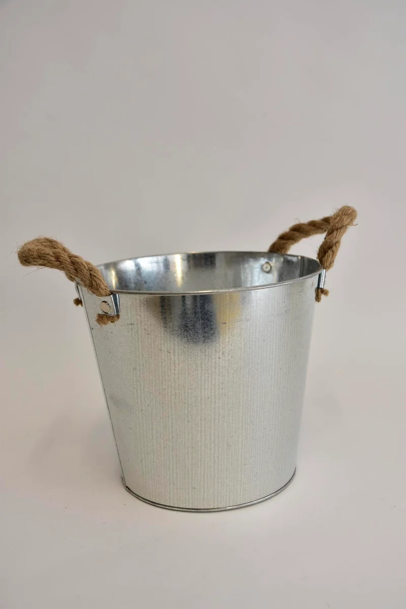 Zink emmer met jute oren D21 H19cm