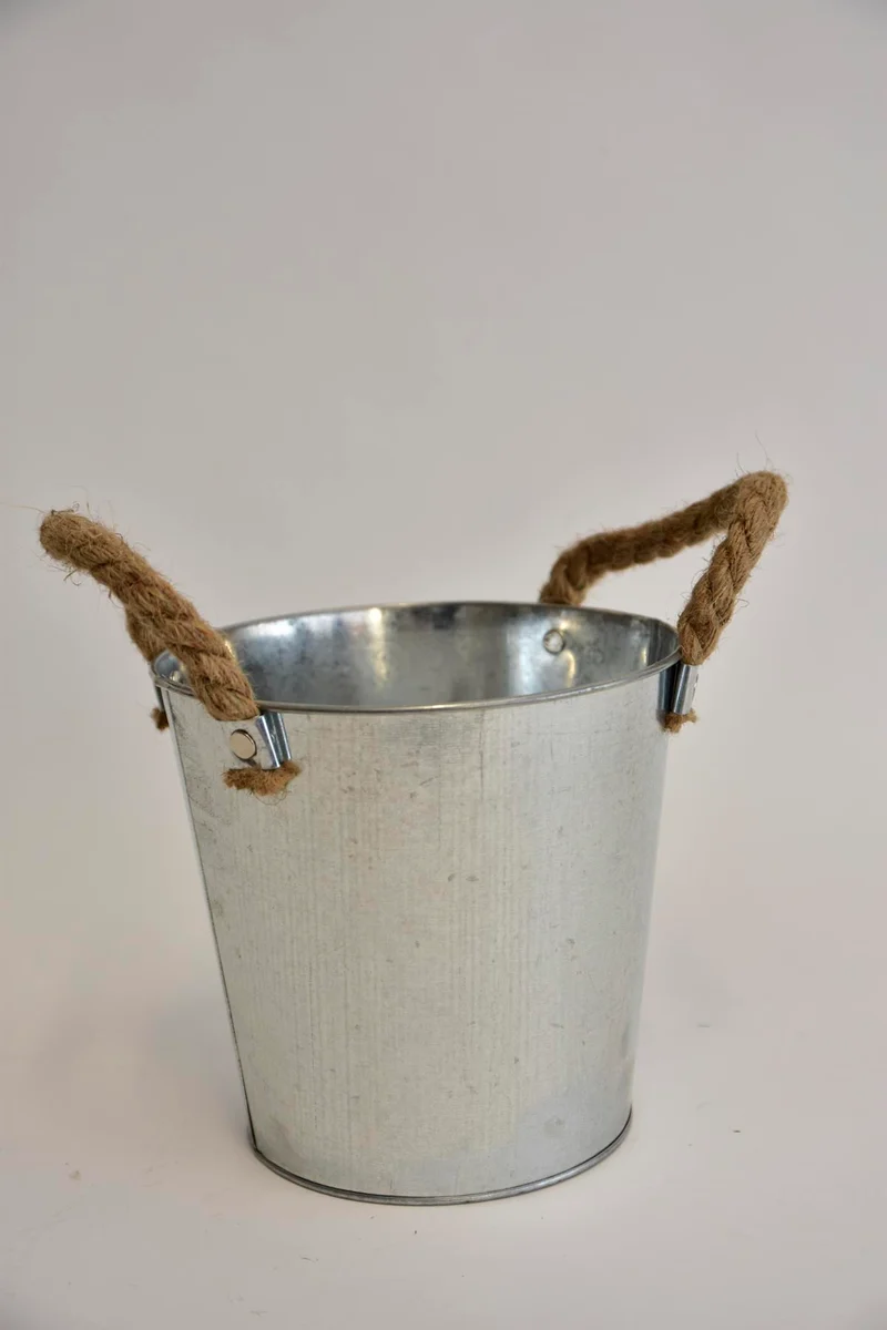 Zink emmer met jute oren D17 H16,5cm