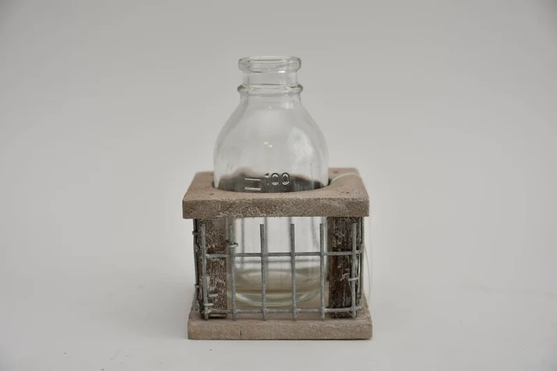 Tray hout/gaas met 1 fles grey wash 8x8x11cm
