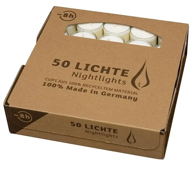 Tray a 50 nightlights kaarsen wit in kunststof cupje