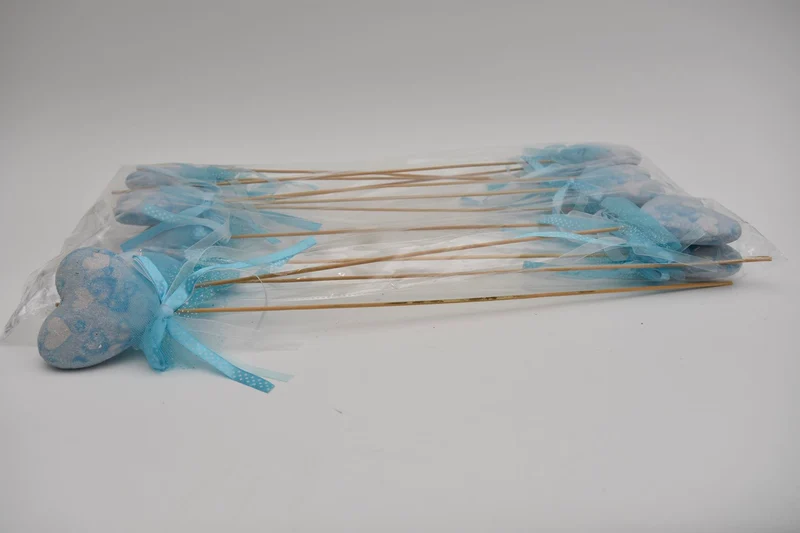 Pak á 12 Hart 9,5cm blauw op 50cm stok met lint