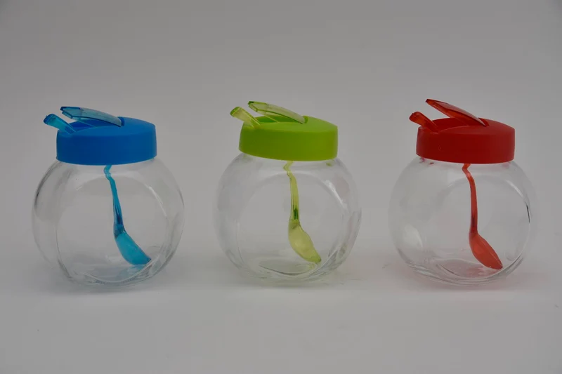 Voorraadpot glas met lepel 3ass kleur