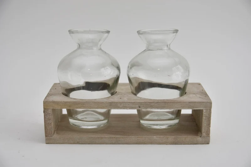 Houten tray grijs met 2 flesjes