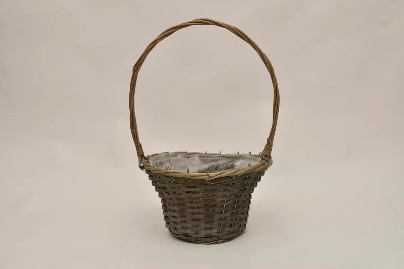 Hengselmand riet rond grijs D31 H19/51cm